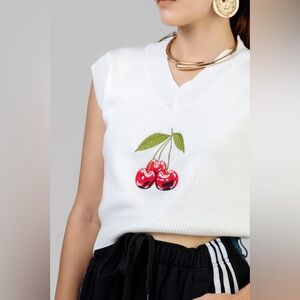 White Cherry Embroidered Sleeveless Top